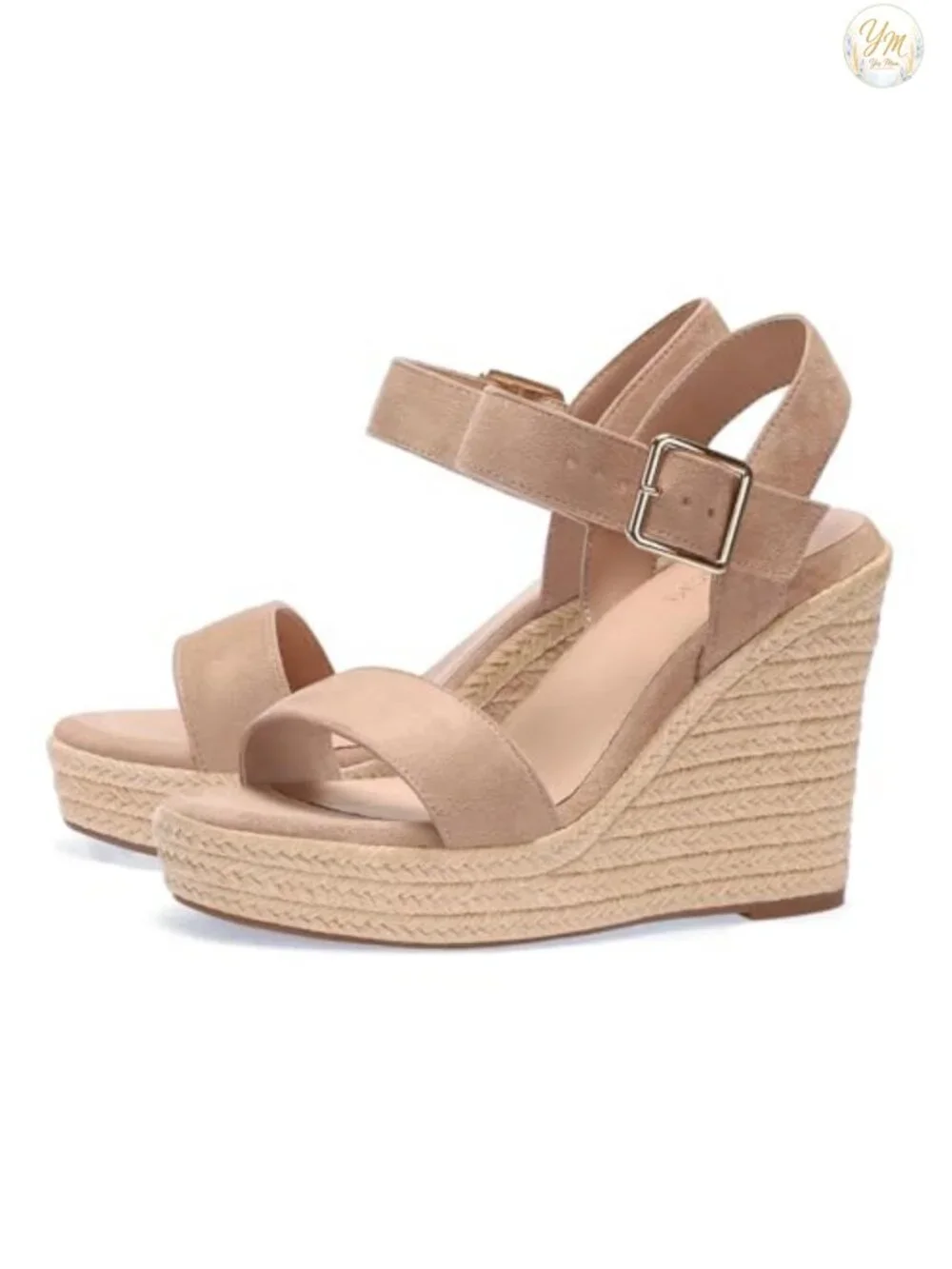 Women's Platform Wedge Sandals with Ankle Strap, Open Toe, Suede & Faux